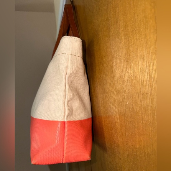 Fossil Austin Shopper Tote Bag in Coral Canvas with Leather Straps & Key Detail - Picture 7 of 17